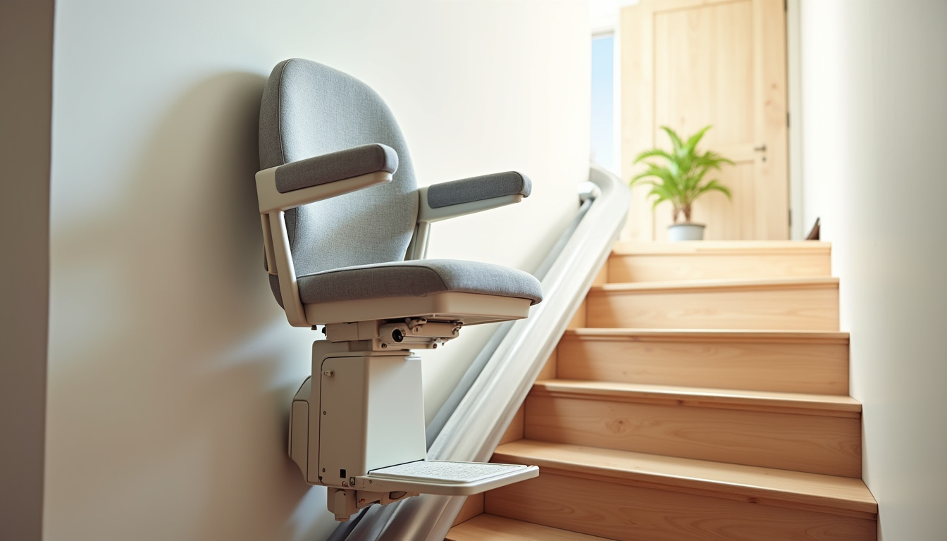 Fauteuil monte-escalier avec repose-pieds motorisé et accoudoirs réglables