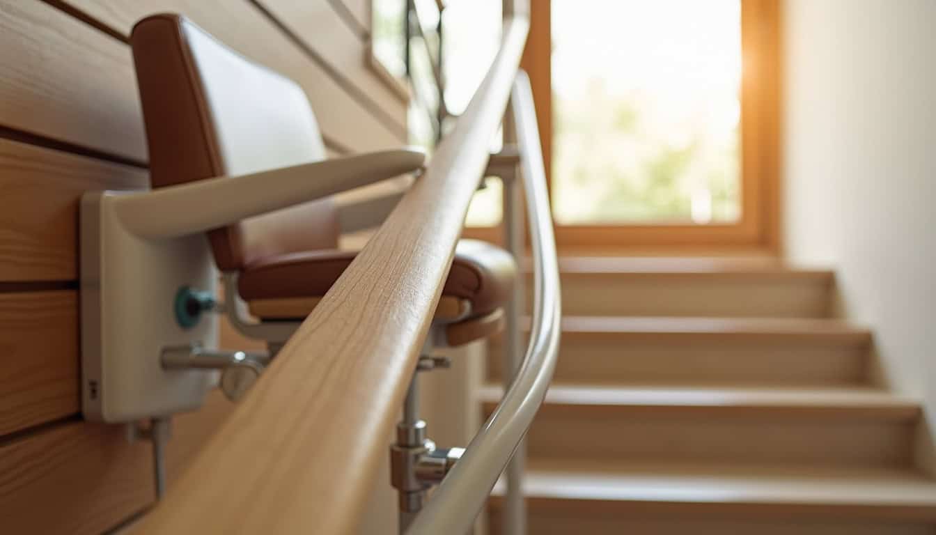 Fauteuil monte-escalier installé dans un escalier intérieur à Beaumont Saint-Cyr