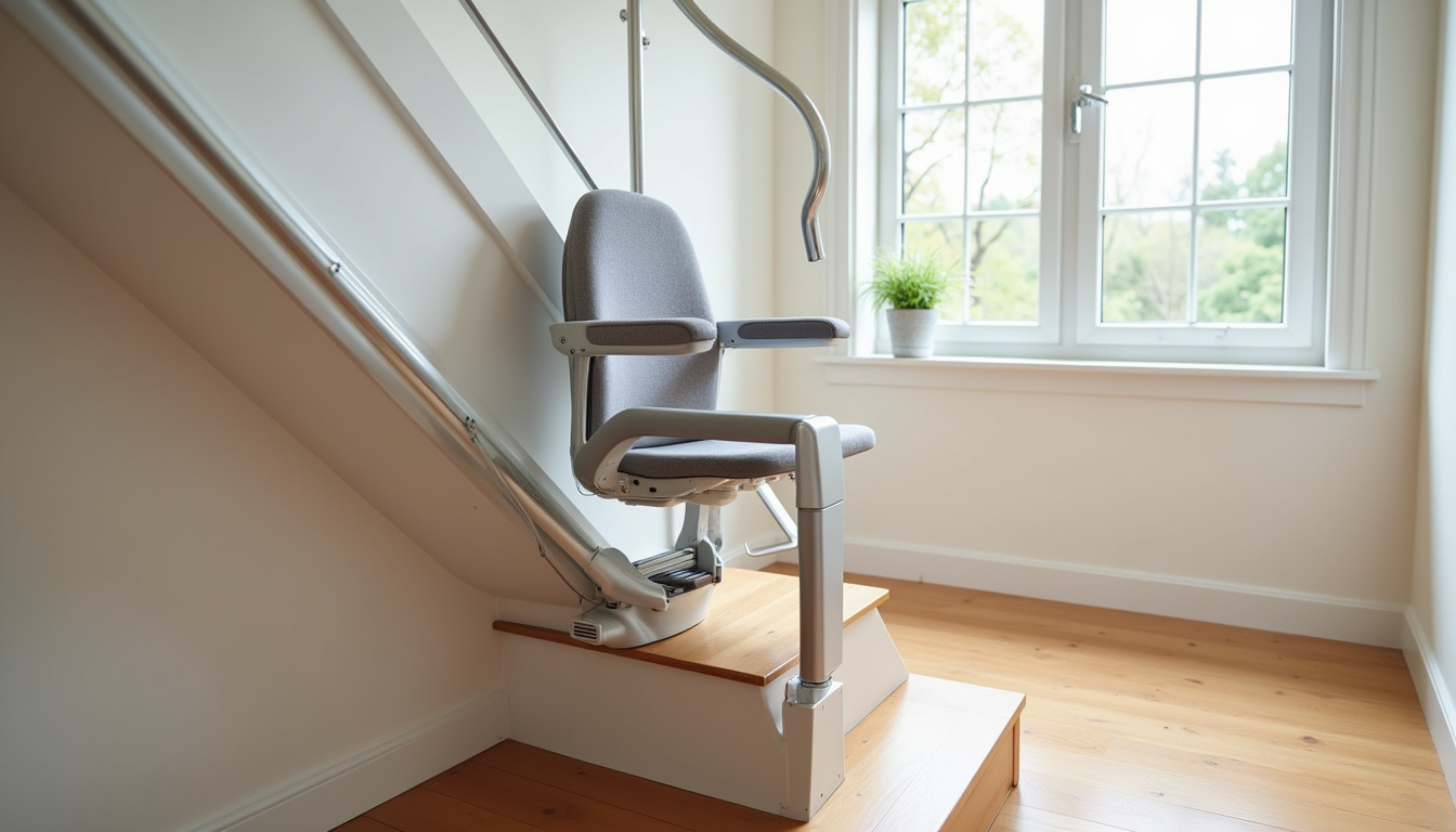Fauteuil monte-escalier installé dans un escalier intérieur d