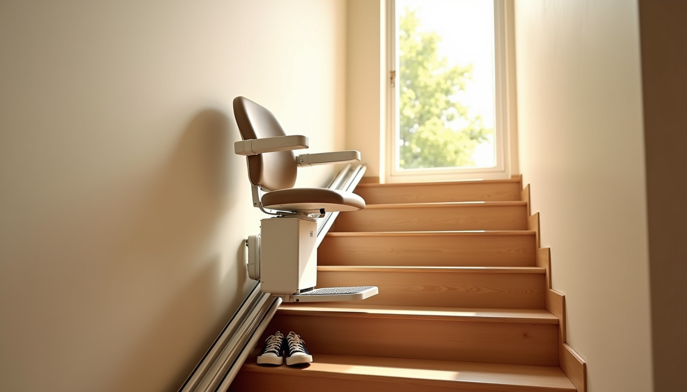 Fauteuil monte-escalier installé dans une maison à Petiville