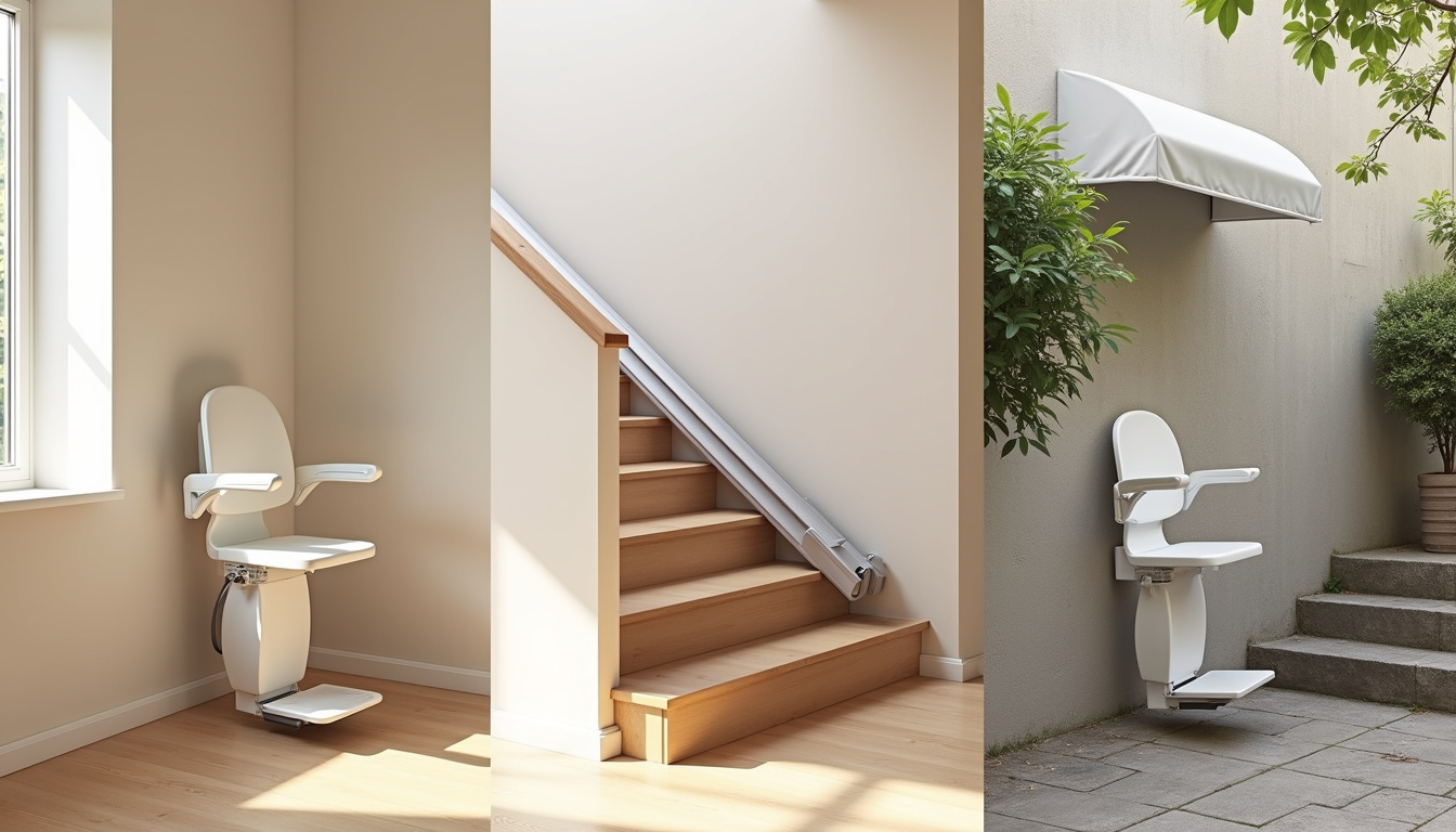 Illustration des différents types de monte-escalier adaptés aux escaliers droits, tournants et extérieurs à Viroflay