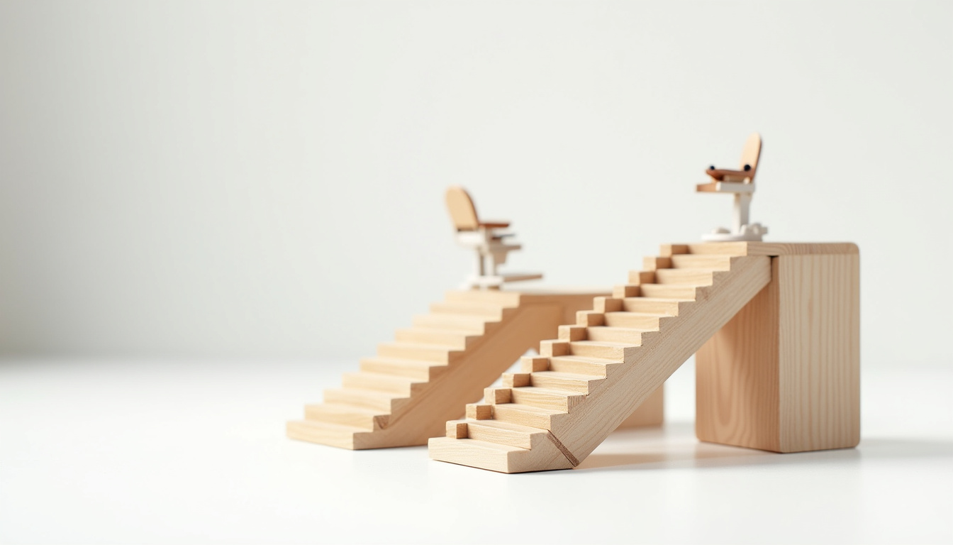 Illustration des différents types de monte-escalier: droit, tournant et extérieur