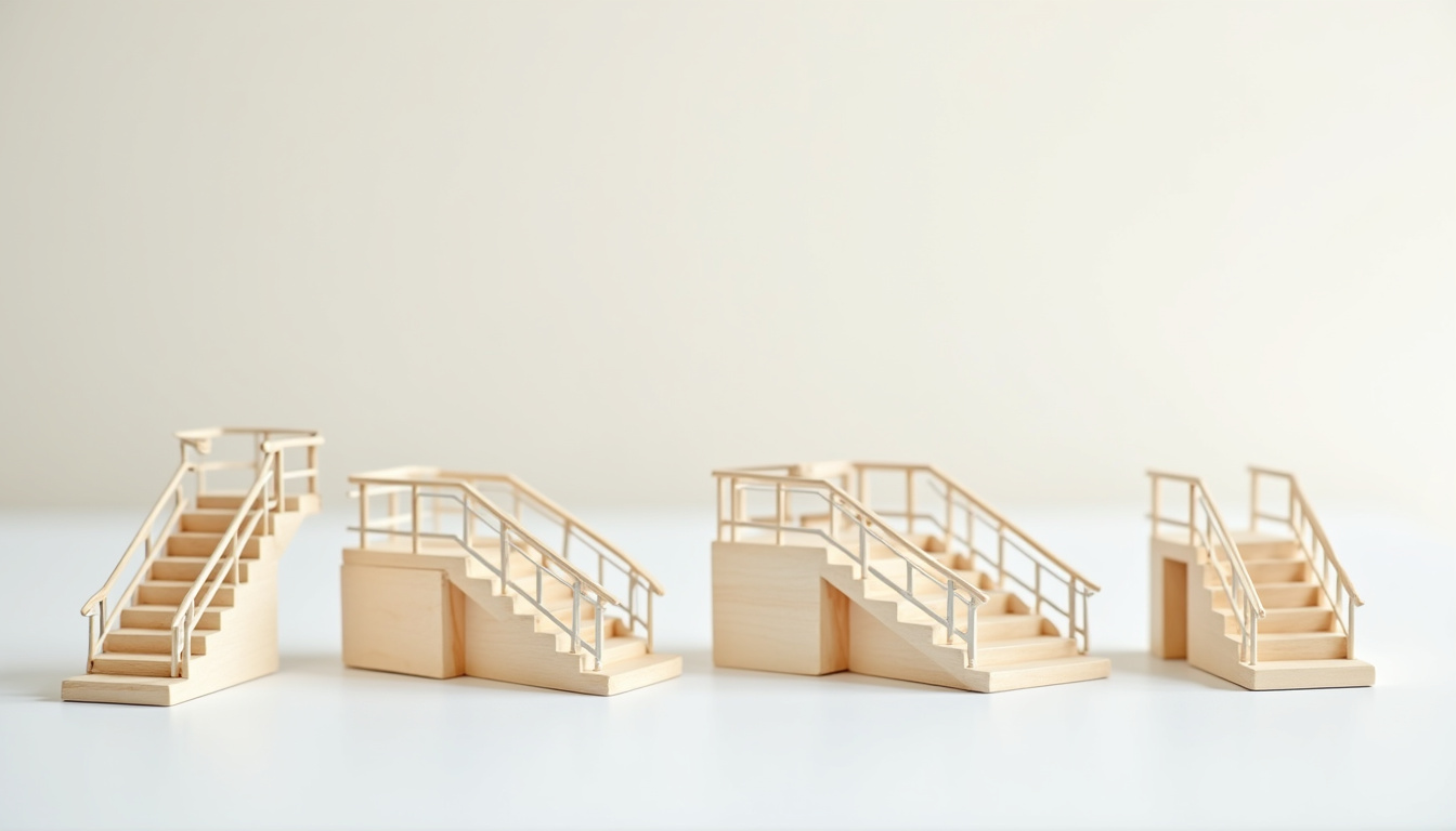 Illustration des différents types de monte-escaliers: droit, tournant, debout et extérieur