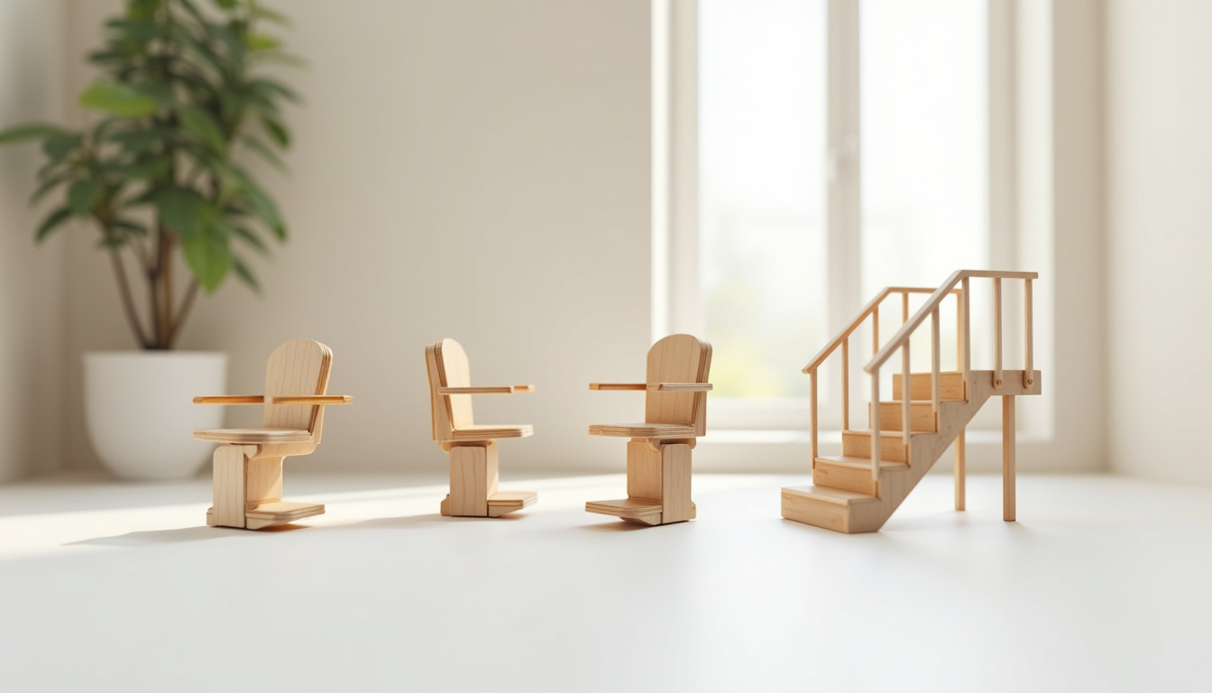 Illustration des différents types de monte-escaliers: droit, tournant et extérieur dans une maison de Condé-sur-Sarthe