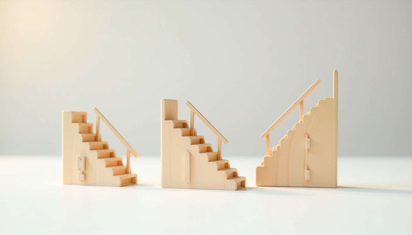 Illustration des différents types de monte-escaliers: droit, tournant et extérieur selon la configuration de l