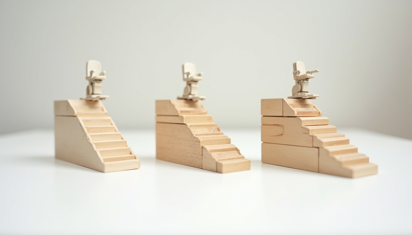 Illustration des différents types de monte-escaliers: droit, tournant et extérieur