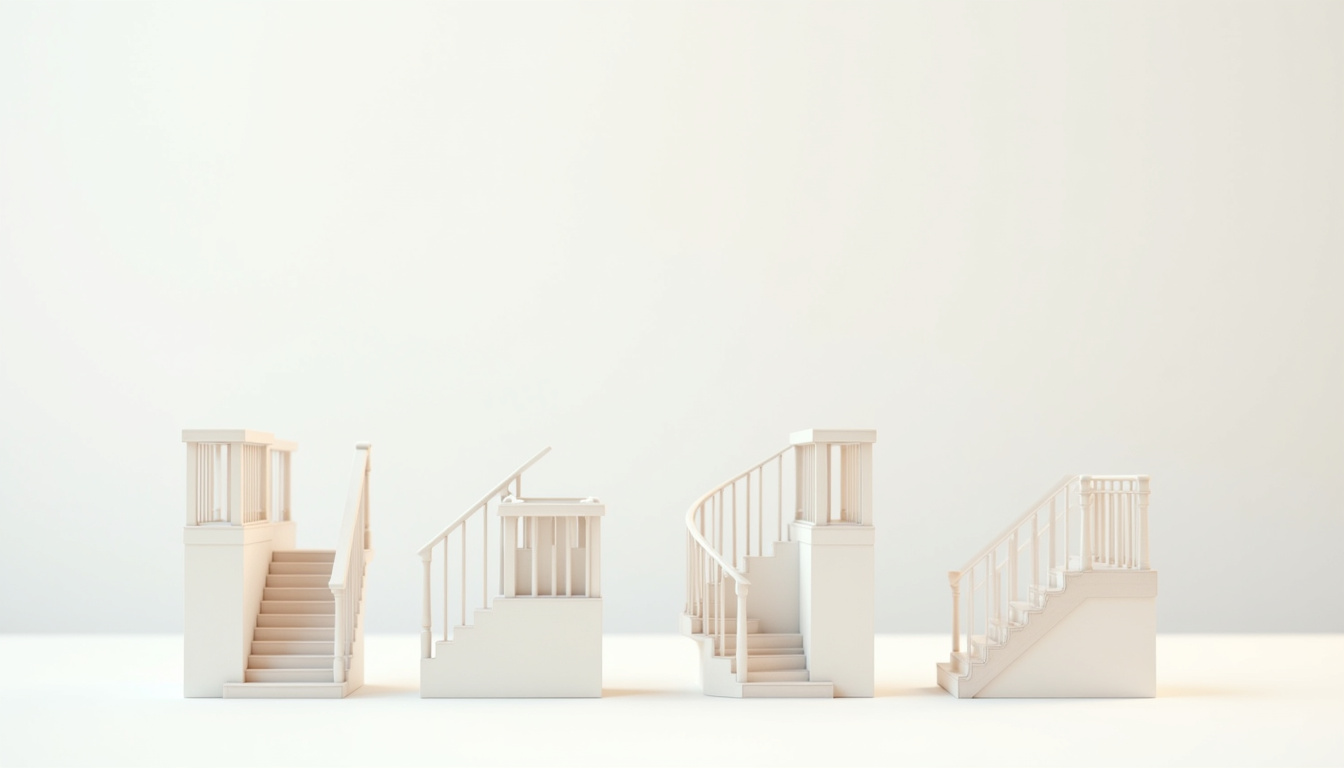 Illustration des différents types de monte-escaliers: droit, tournant, extérieur et debout