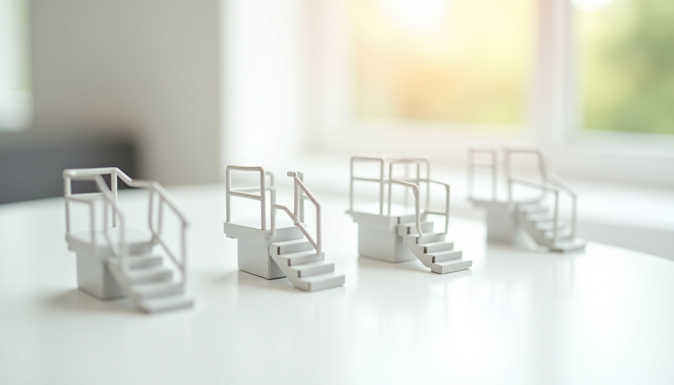 Illustration des différents types de monte-escaliers: droit, tournant, extérieur et plateforme élévatrice