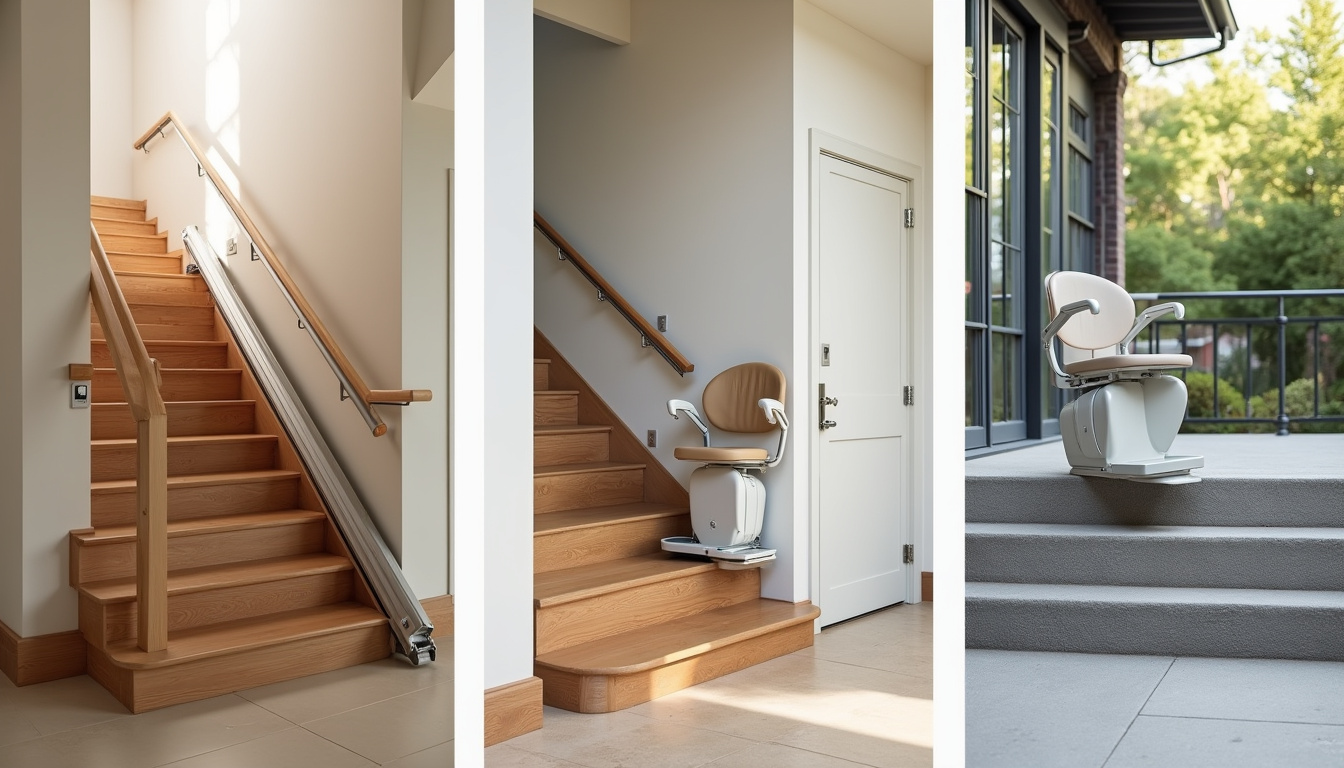 Installation de différents types de monte-escaliers intérieurs et extérieurs