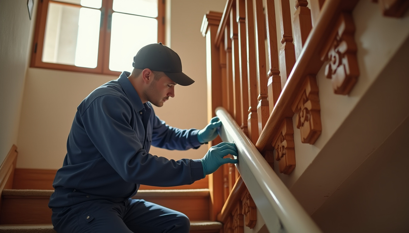Installation d’un monte-escalier dans une maison à Saffré, avec technicien en train de poser le rail