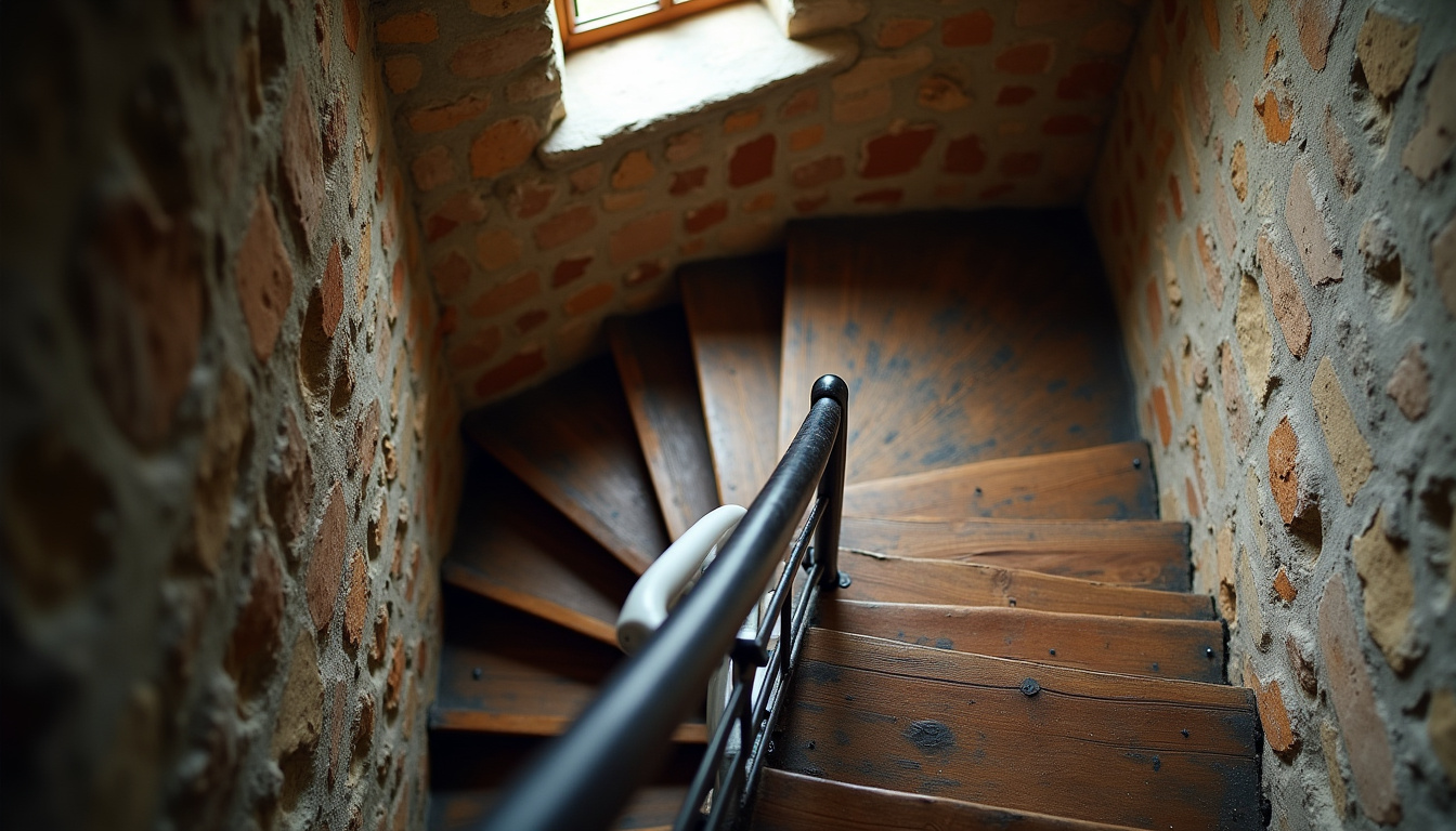 Installation d’un monte-escalier dans une maison ancienne avec escalier étroit et tournant