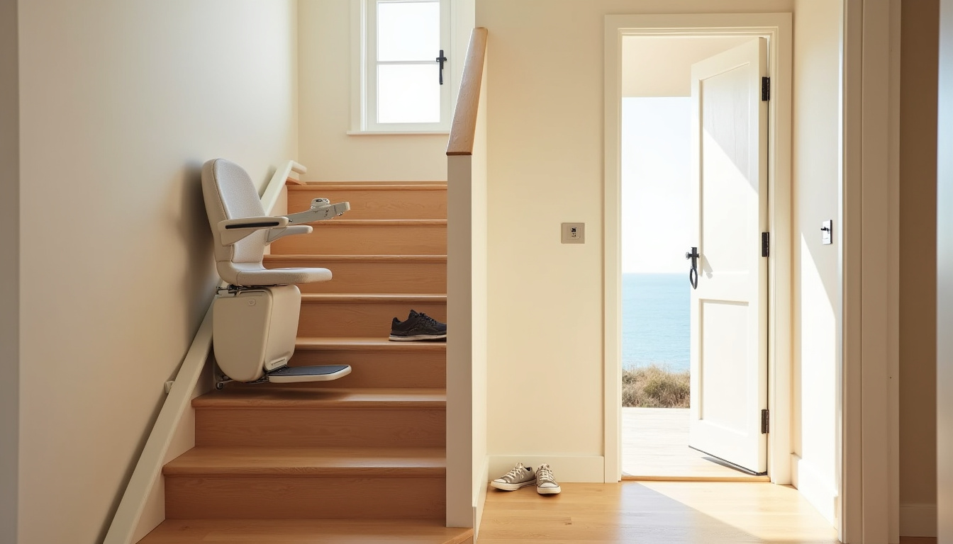 Installation d’un monte-escalier droit dans une maison à Biarritz avec escalier rectiligne