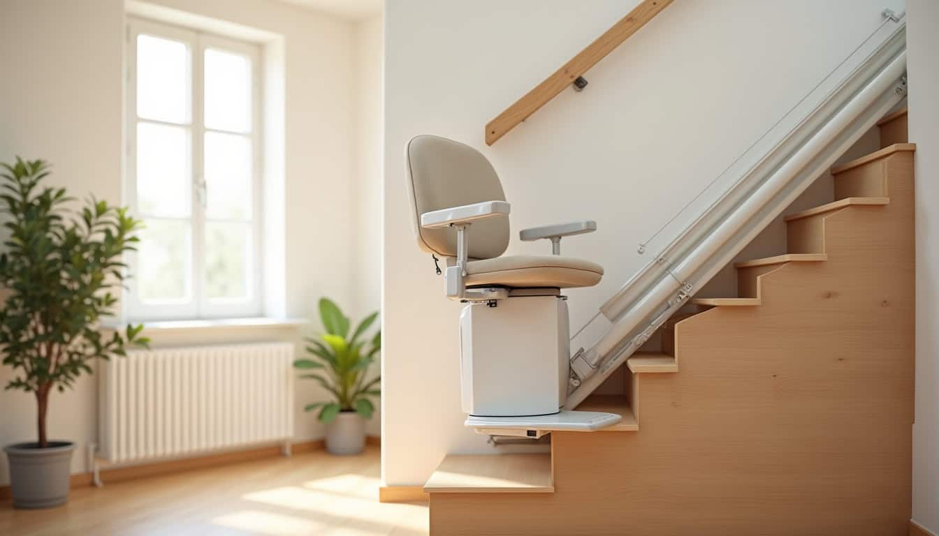 Installation d’un monte-escalier droit dans une maison à Chevru, sur un escalier rectiligne