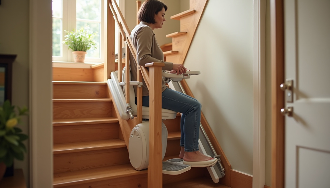 Installation d’un monte-escalier droit sur un escalier en bois à Malissard
