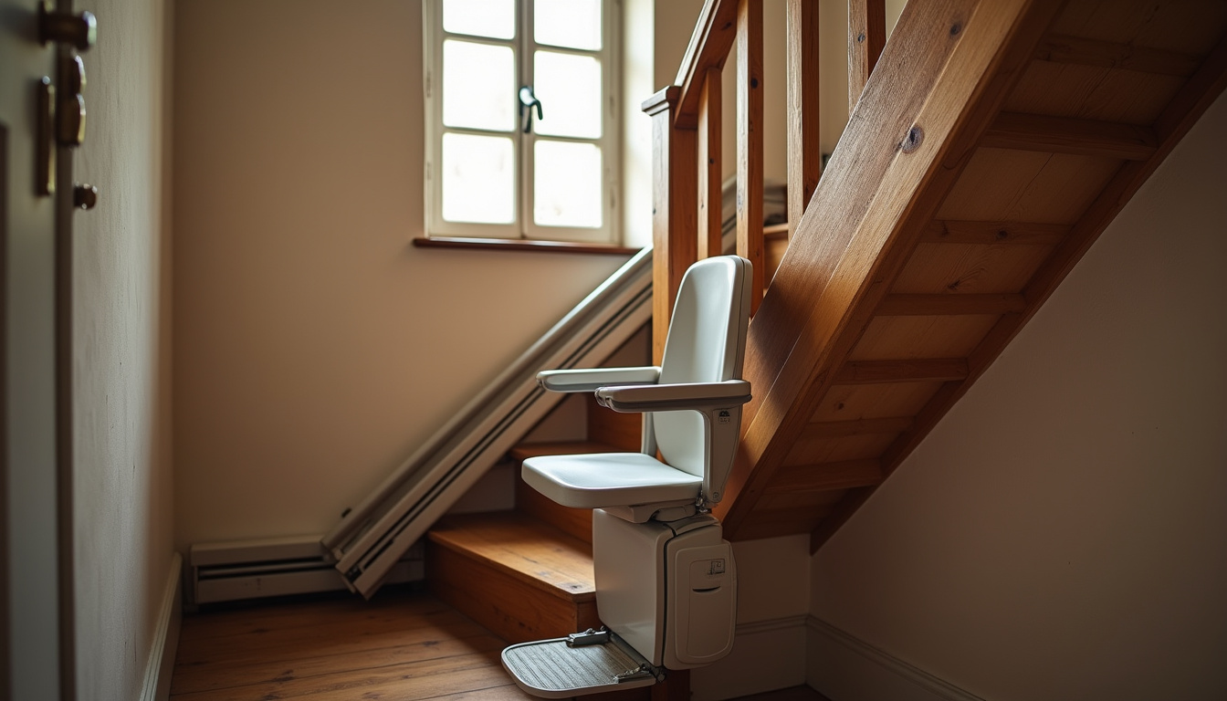 Installation d’un monte-escalier droit sur un escalier en bois dans une maison en Charente