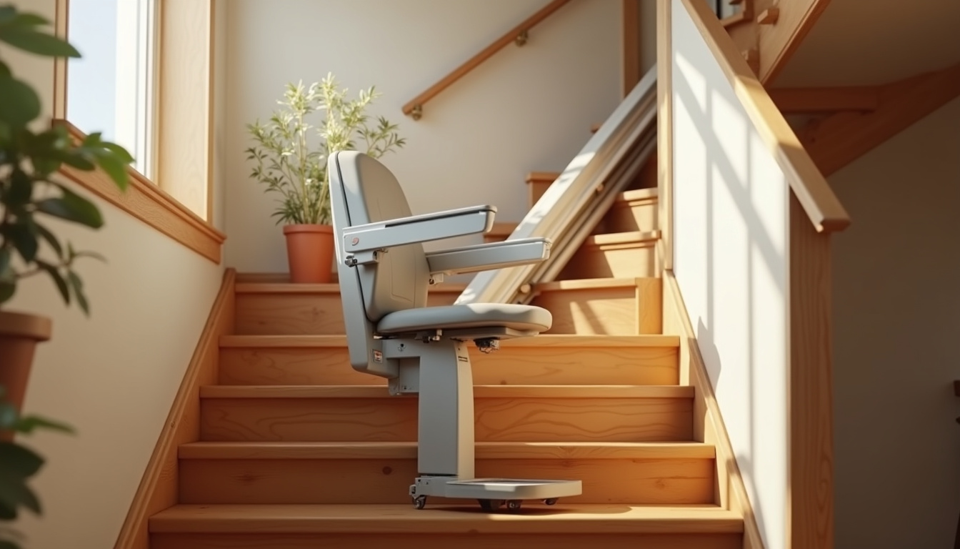 Installation d’un monte-escalier droit sur un escalier intérieur en bois à Bourbon-l