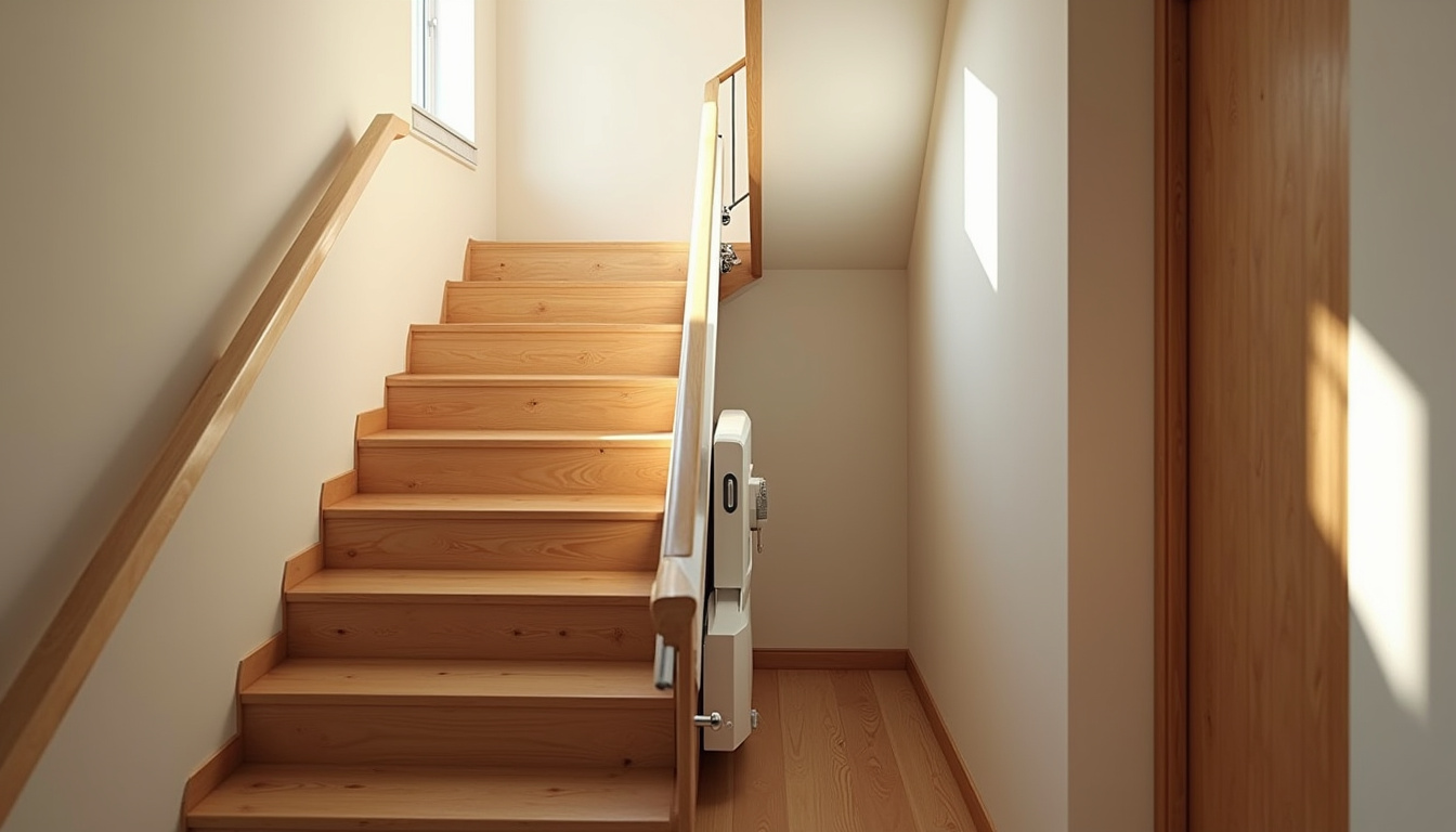 Installation d’un monte-escalier droit sur un escalier intérieur en bois