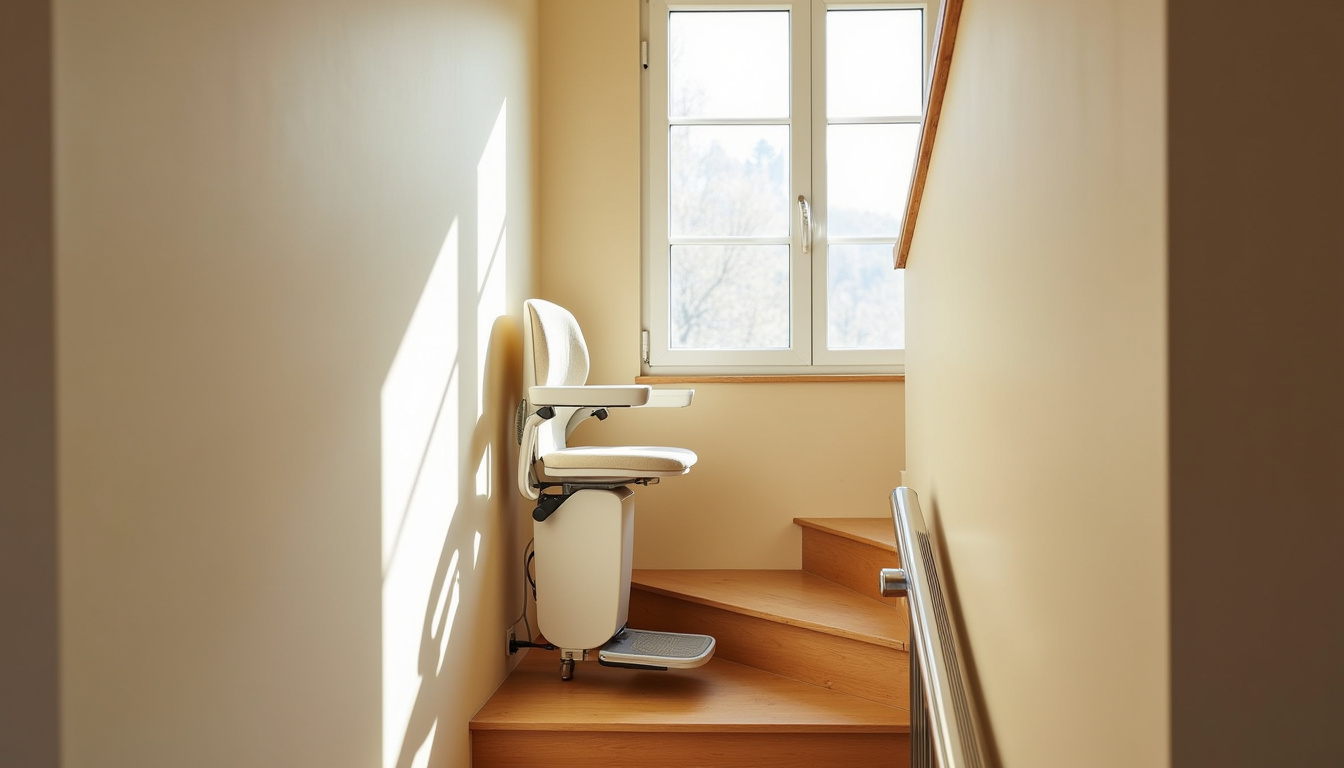 Installation d’un monte-escalier droit sur un escalier rectiligne dans une maison à Saint-Germain-sur-Morin