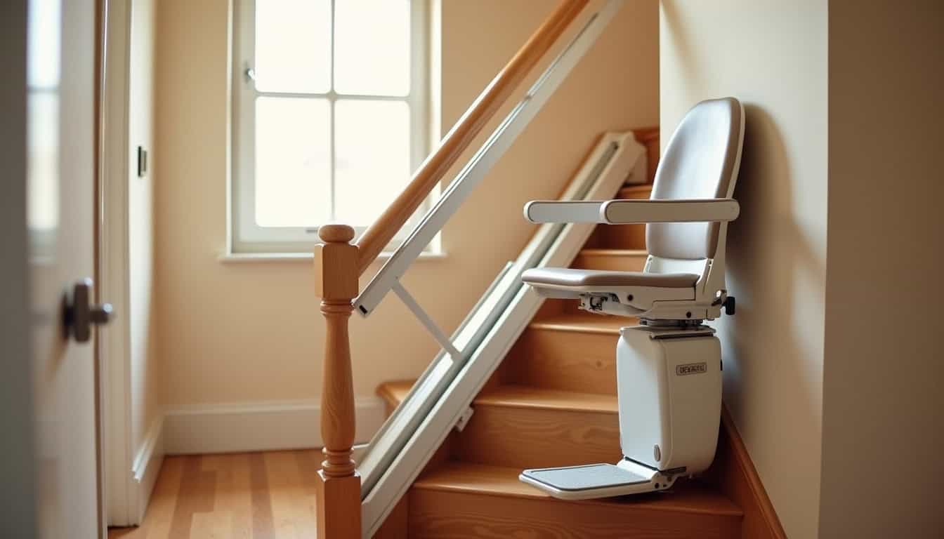 Installation d'un monte-escalier droit sur un escalier rectiligne dans une maison familiale