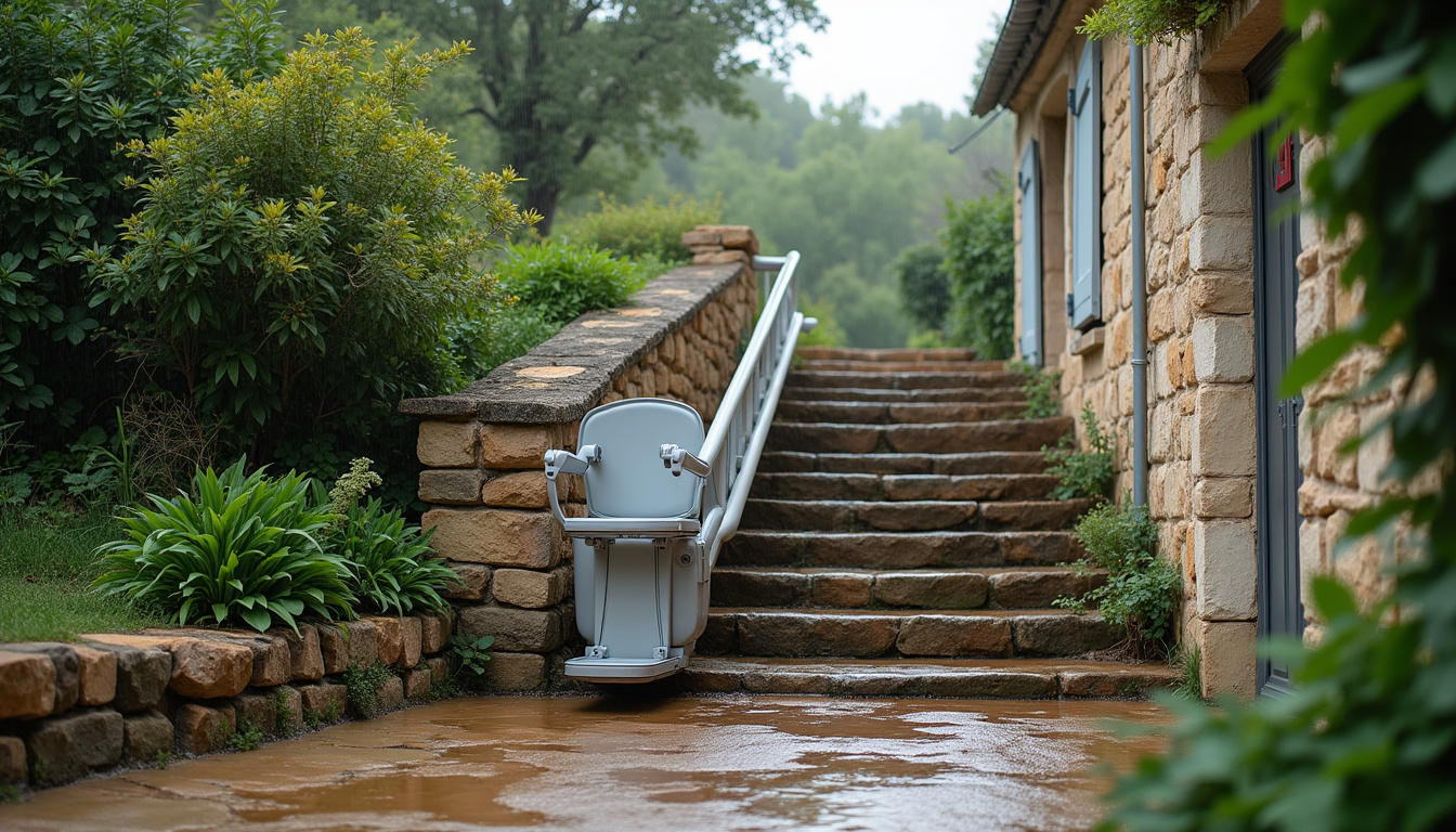 Installation d’un monte-escalier extérieur à Saint-Christophe-Vallon face aux intempéries