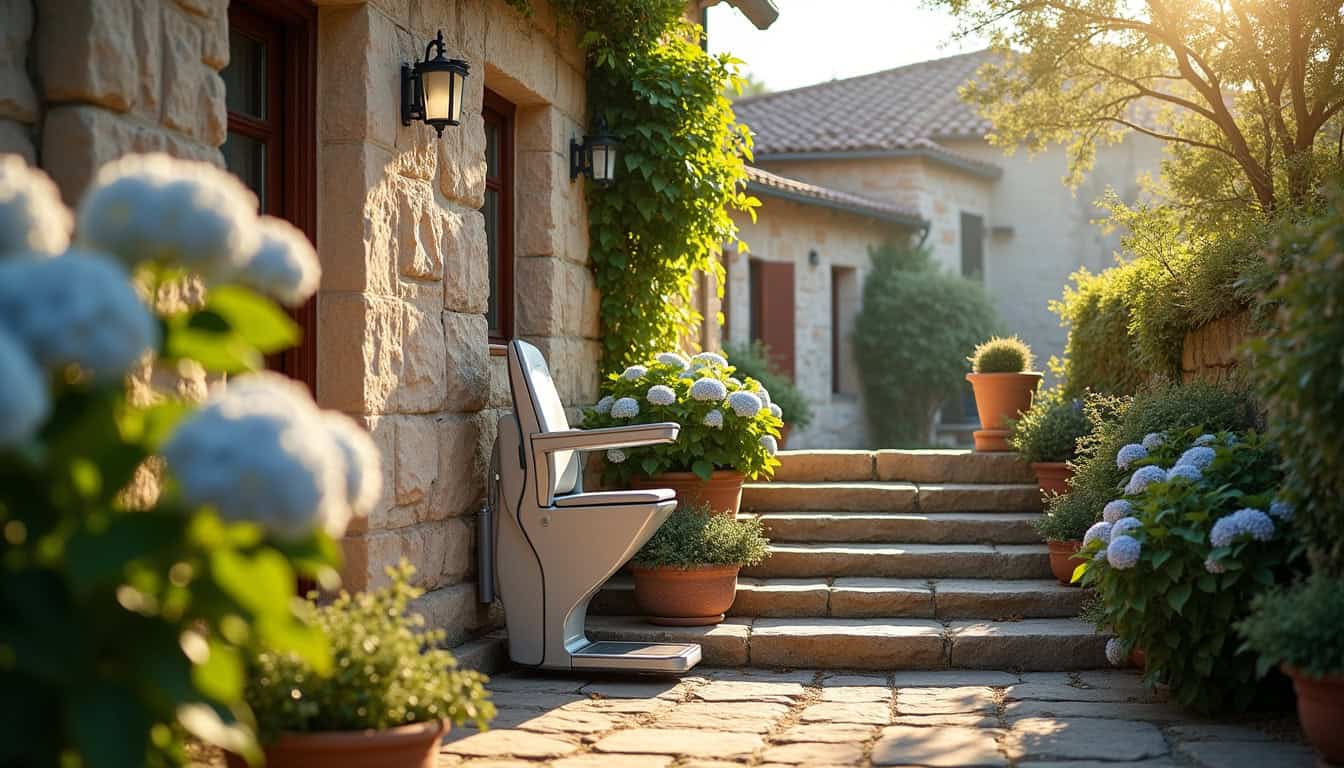 Installation d'un monte-escalier extérieur sur un escalier en extérieur à Saint-Amé