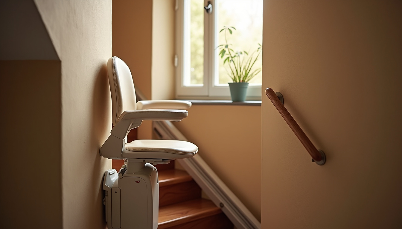 Installation d’un monte-escalier intérieur dans une maison à Bohars, avec rail sur mesure et siège ergonomique