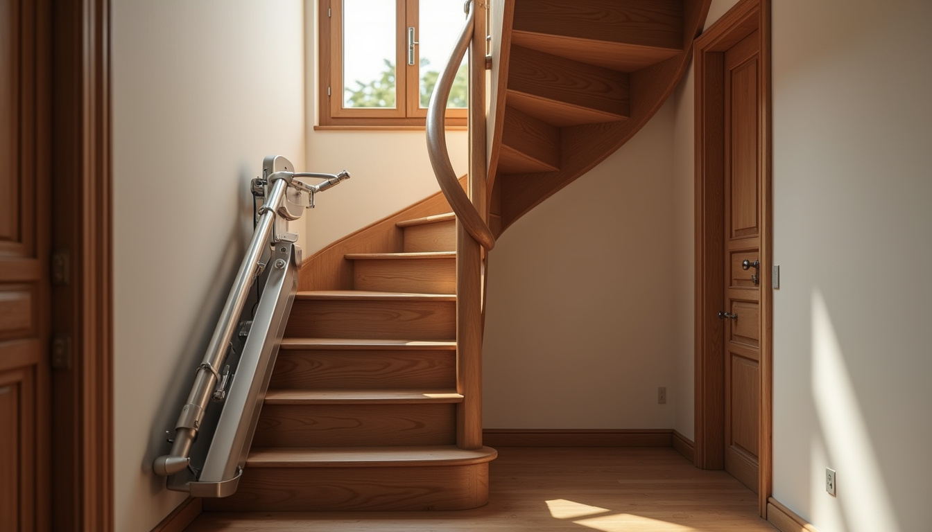 Installation d’un monte-escalier intérieur dans une maison typique de Templemars avec escalier en bois ancien