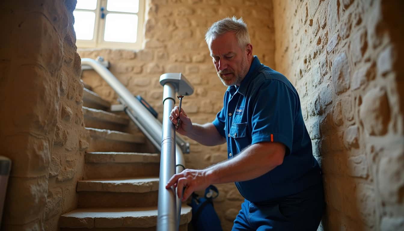 Installation d’un monte-escalier par un technicien à Saint-Christol