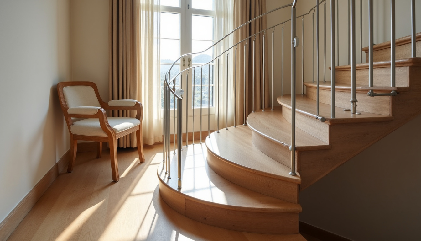 Installation d’un monte-escalier tournant dans une maison à La Réorthe avec rail sur mesure et fauteuil ergonomique