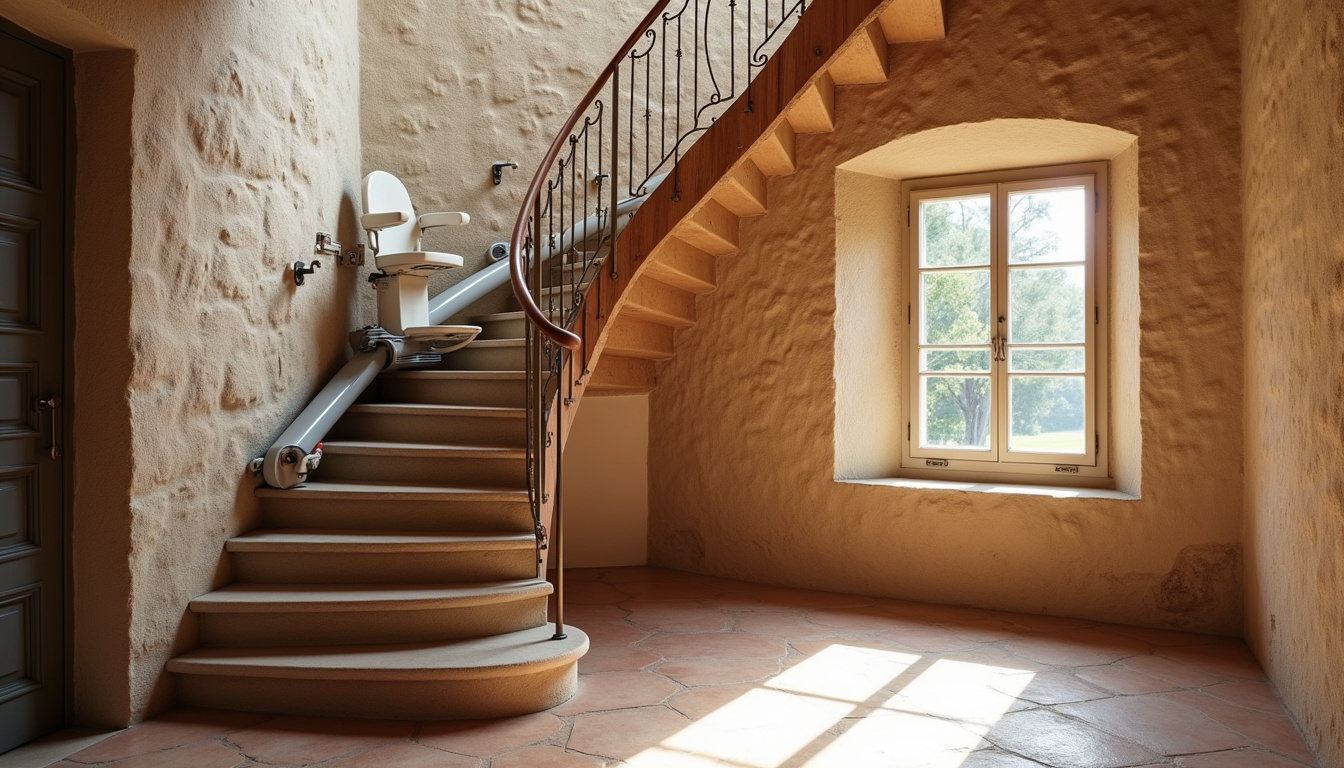 Installation d’un monte-escalier tournant dans une maison à Laroque, Drôme
