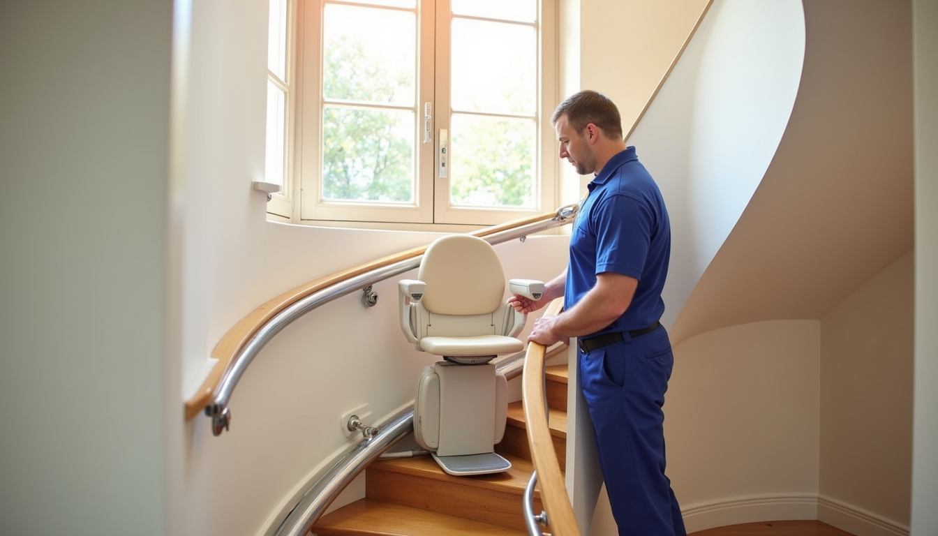 Installation d’un monte-escalier tournant dans une maison à Le Versoud