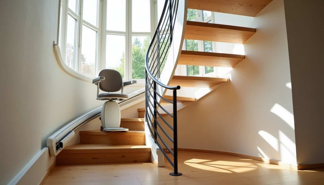Installation d’un monte-escalier tournant dans une maison à Zimmersheim avec rail sur mesure