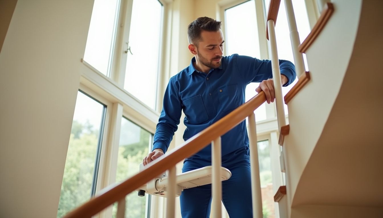 Installation d’un monte-escalier tournant par un technicien professionnel à domicile