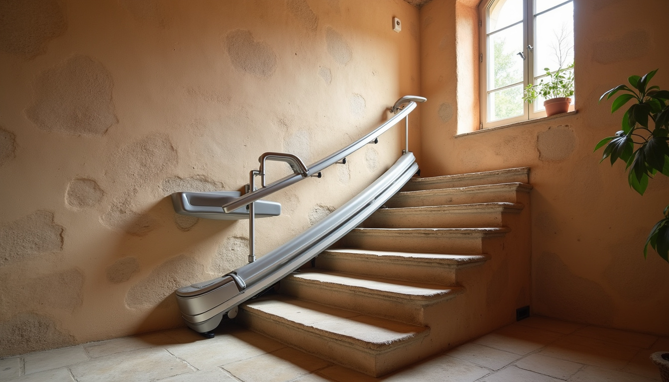 Installation intérieure d’un monte-escalier tournant dans une maison ancienne à Saint-Saturnin-lès-Avignon