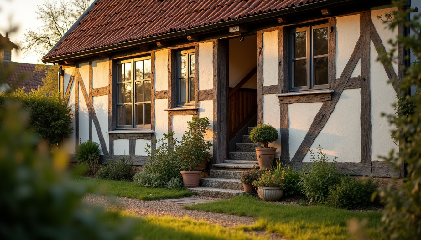 Maison normande traditionnelle à Hauville avec escalier intérieur visible depuis l