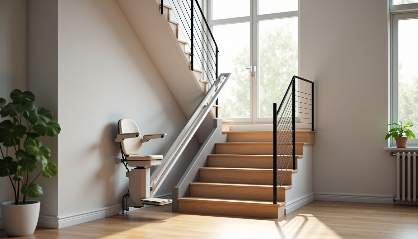 Montage 3D montrant l’intégration esthétique d’un monte-escalier dans un intérieur moderne à Samatan