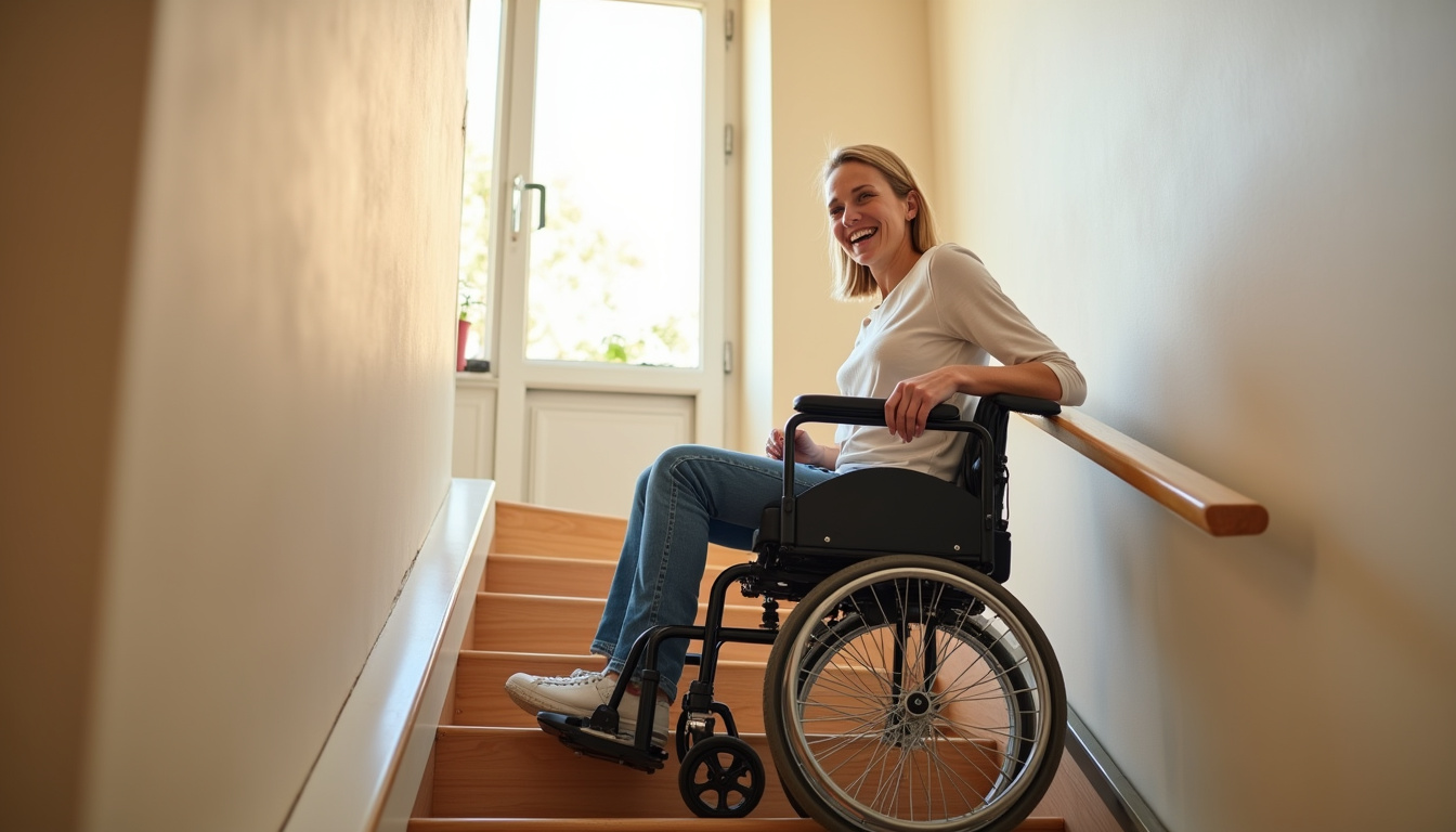 Monte-escalier à fauteuil installé dans une maison à Wittelsheim, vu de l