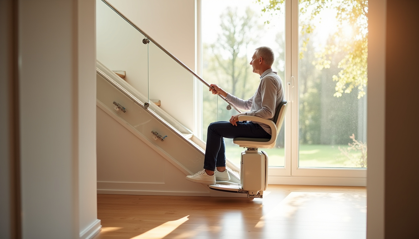 Monte-escalier assis-debout en fonctionnement dans une maison de Chasseneuil-du-Poitou