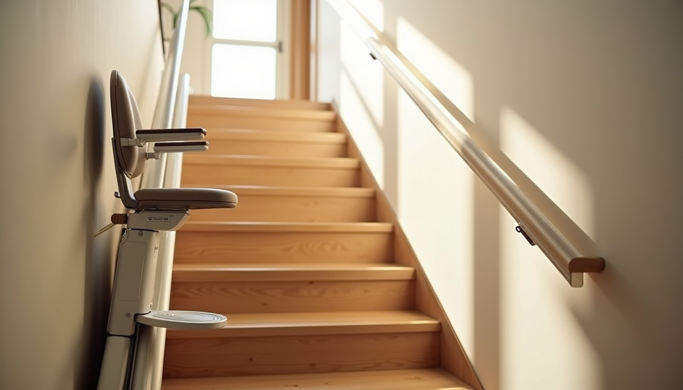 Monte-escalier assis installé dans un escalier intérieur droit