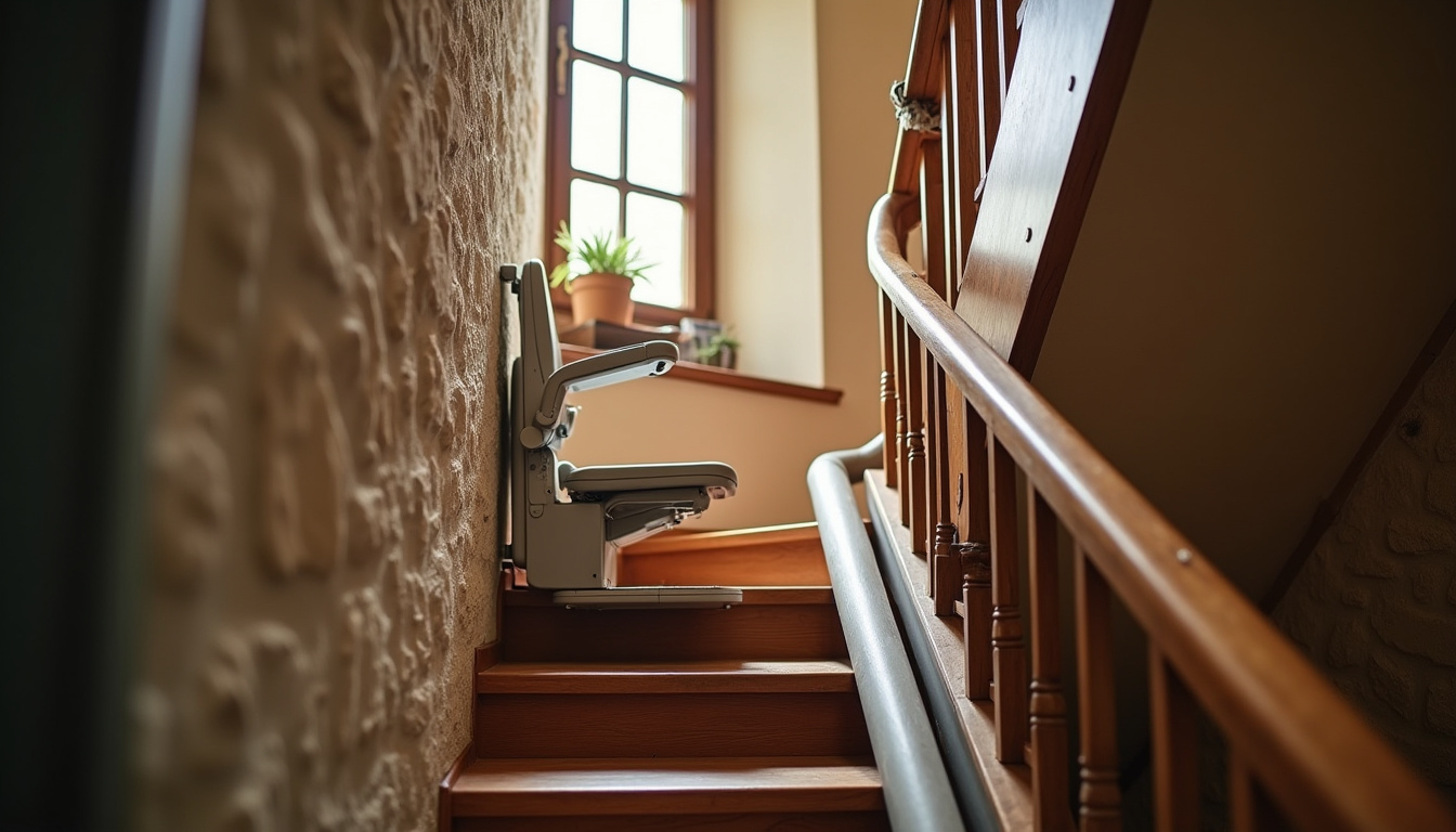Monte-escalier compact installé sur un escalier étroit à Solignac-sur-Loire