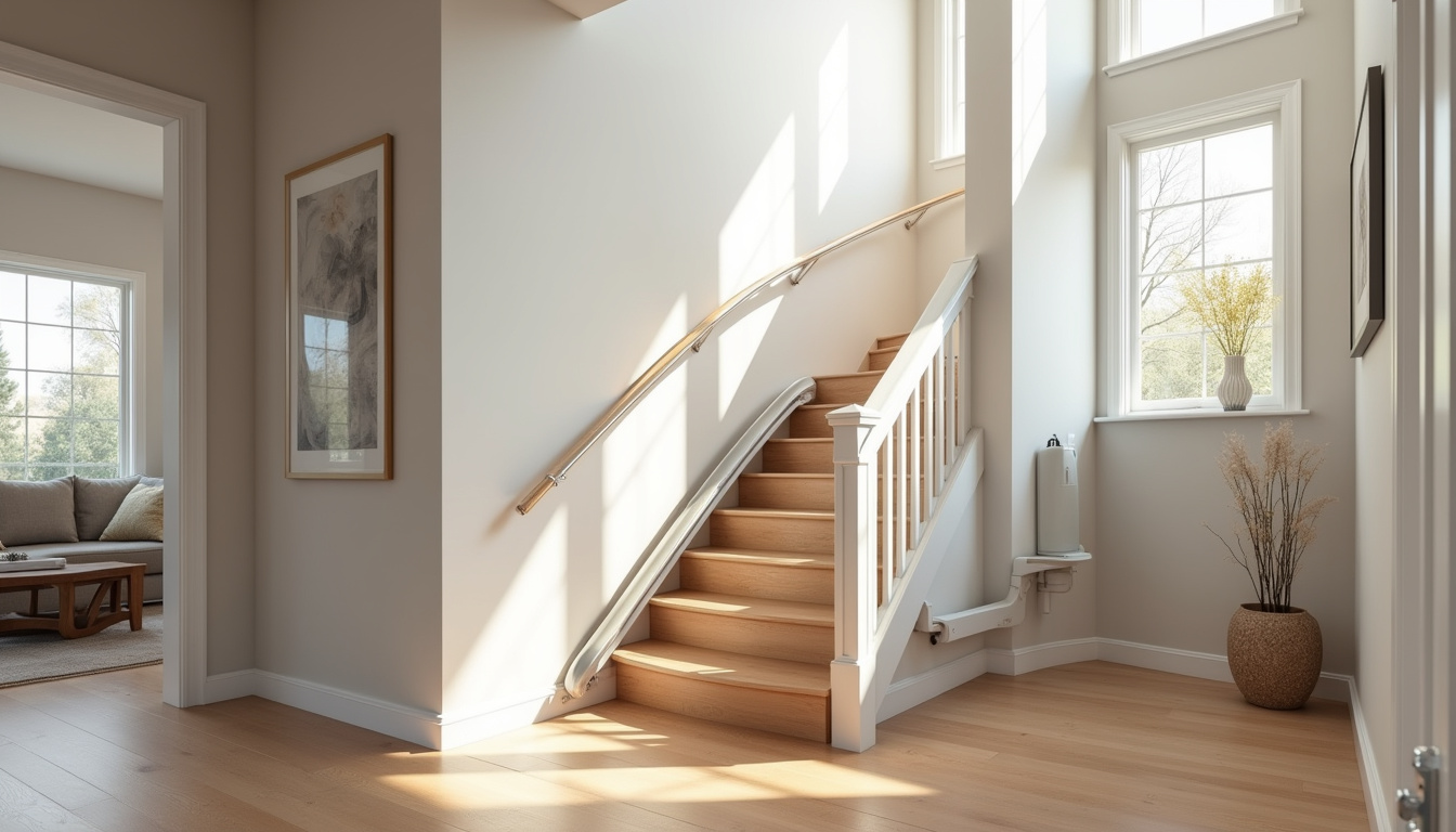 Monte escalier courbe installé dans un intérieur à Domont, adapté à un escalier tournant