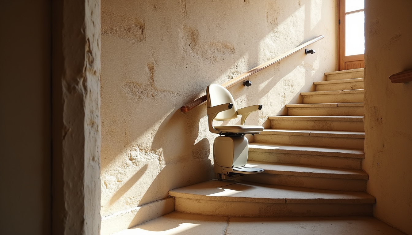 Monte-escalier courbe installé dans une maison ancienne à Roquebrune-Cap-Martin