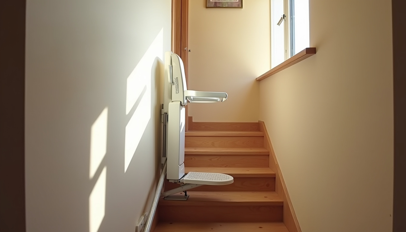 Monte-escalier debout installé dans une maison à Dracé, vue d