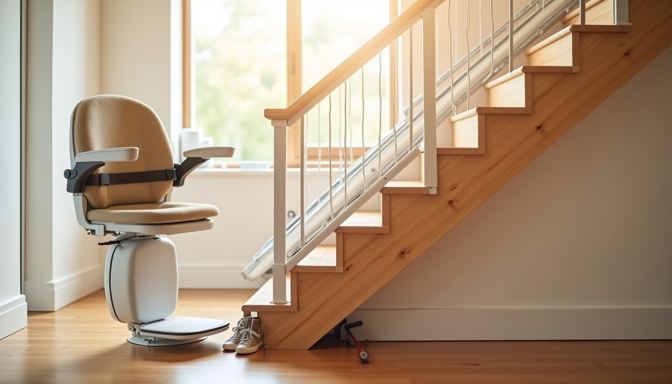 Monte-escalier droit et tournant en situation réelle dans une maison