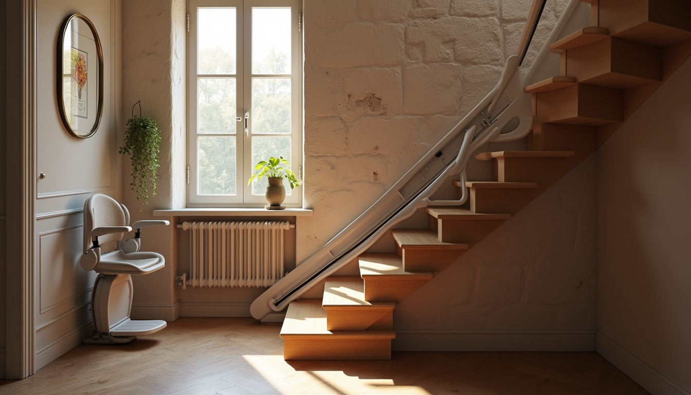 Monte-escalier droit et tournant installé dans une maison ancienne