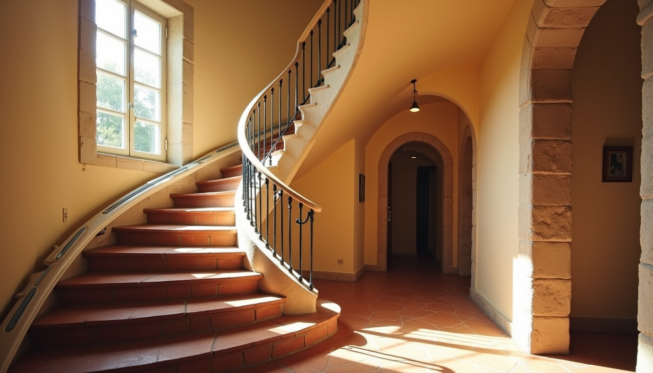 Monte-escalier droit et tournant installé dans une maison provençale à Saint-Paul-en-Forêt