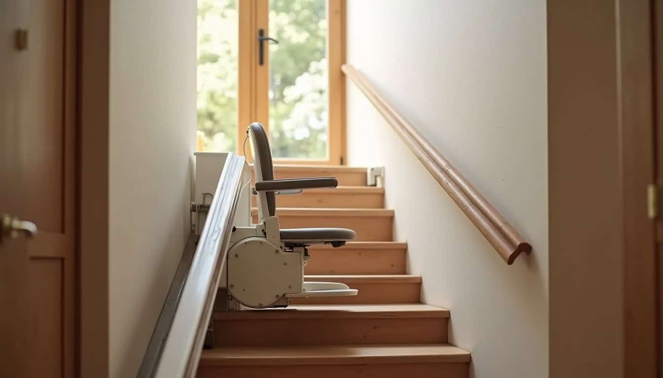 Monte-escalier droit installé dans un escalier intérieur à Beauvois-en-Cambrésis