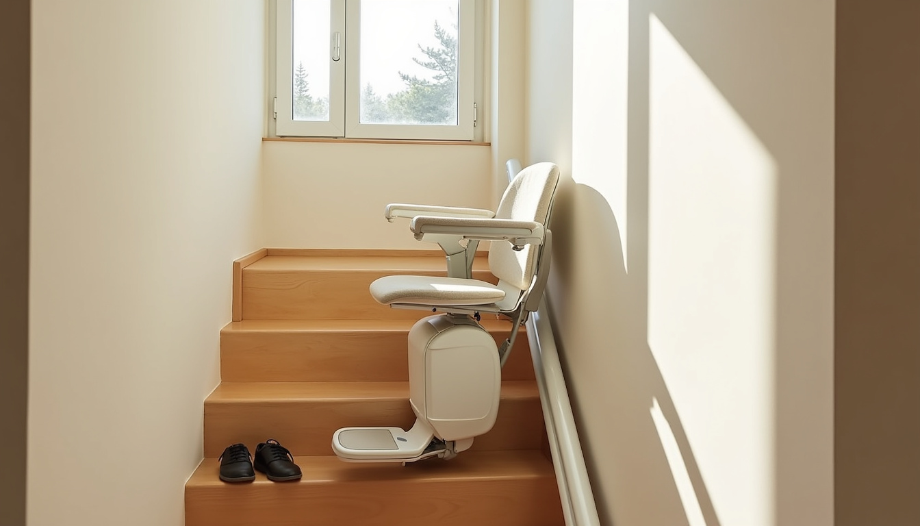 Monte-escalier droit installé dans un escalier intérieur à Jouars-Pontchartrain