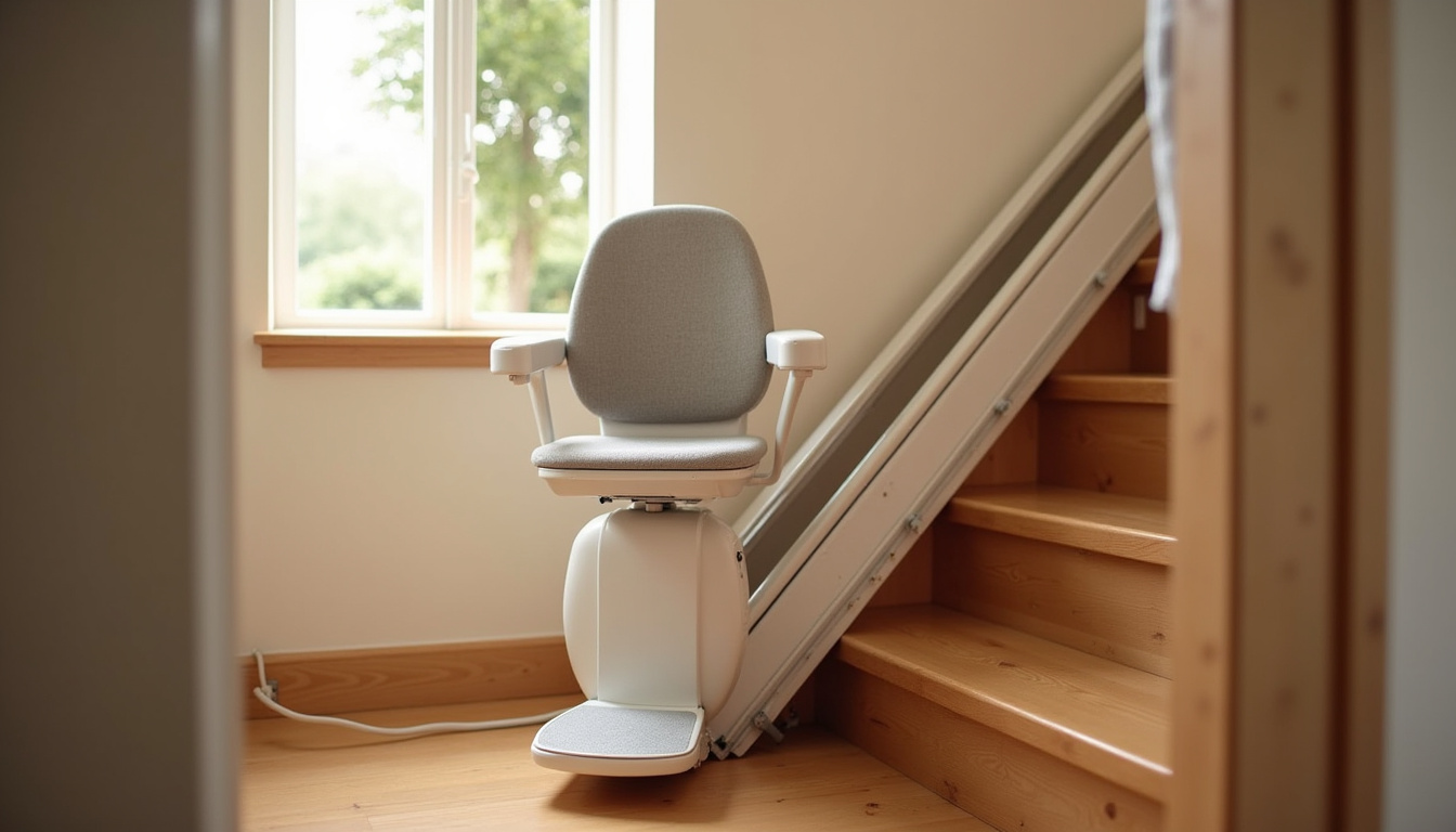 Monte-escalier droit installé dans un escalier intérieur à Lanquetot