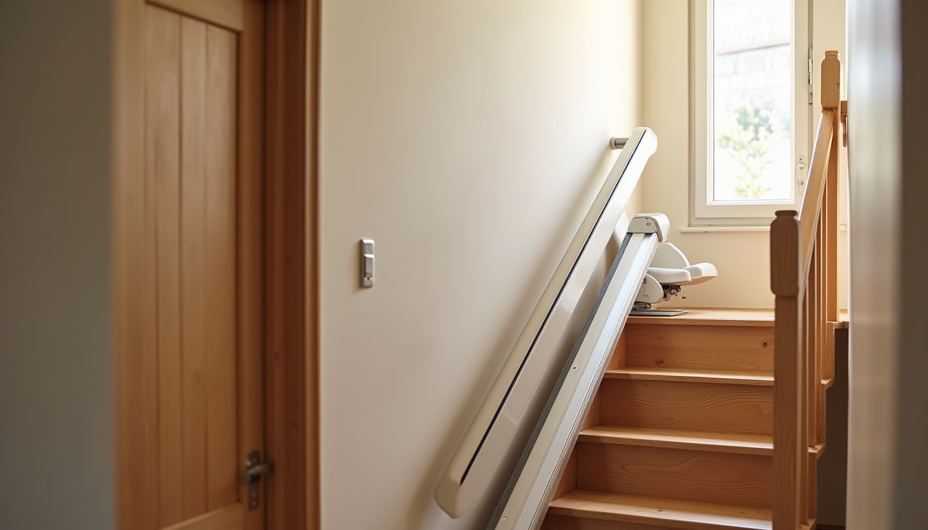 Monte-escalier droit installé dans un escalier intérieur à Longchaumois